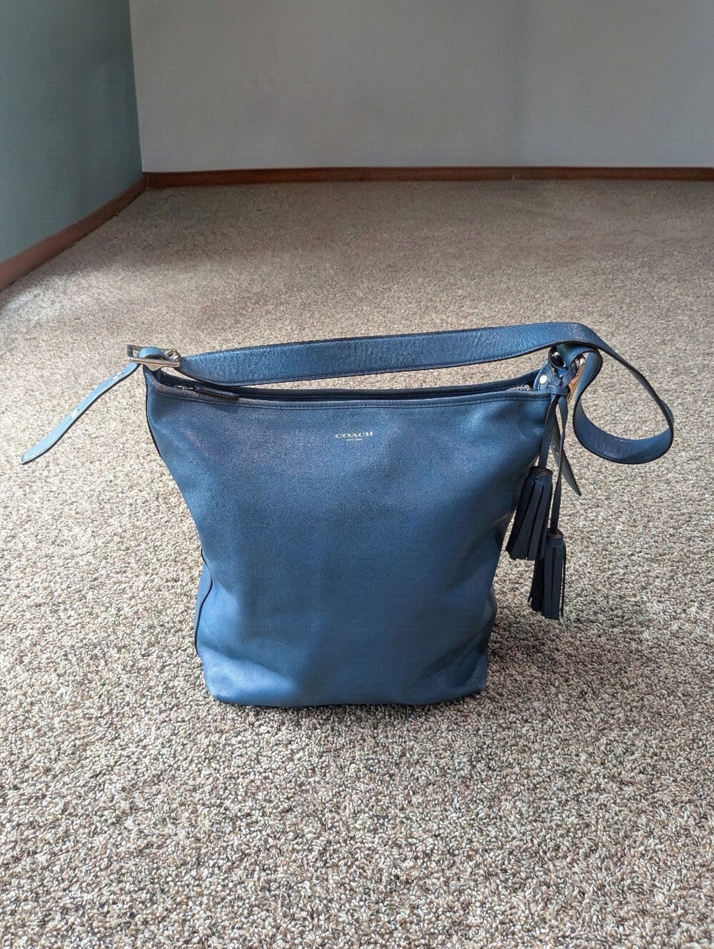 Vintage Coach Legacy Tassel Purse Tote Blue
